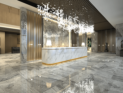 Hotel lobby interior using Turkish marble and natural stones